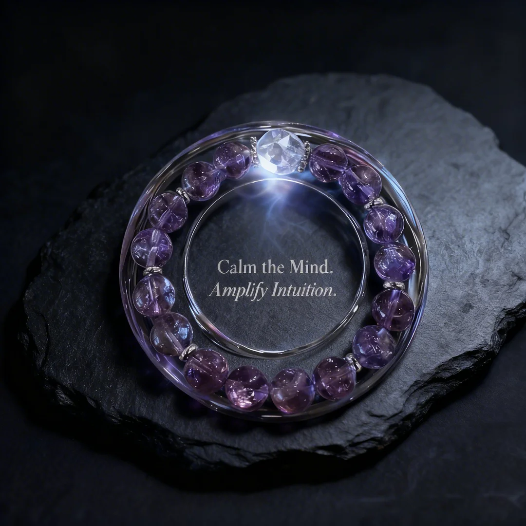 Quiet Luxury Silk Ribbon Bracelet with Faceted Amethyst & Clear Crystal Beads