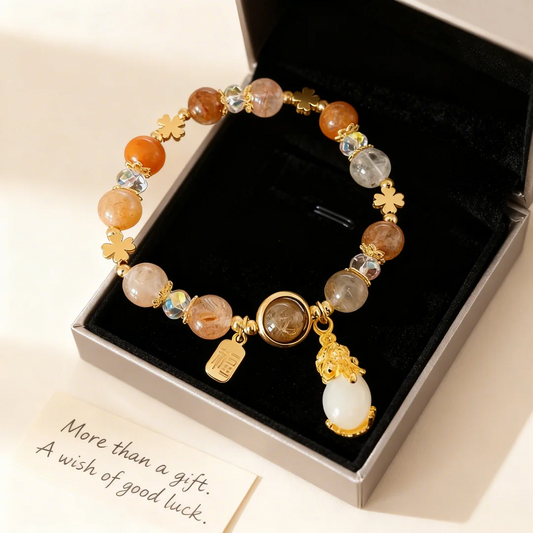 Rutilated Quartz & Pixiu Bracelet: Attract Wealth, Good Fortune & Career Prosperity