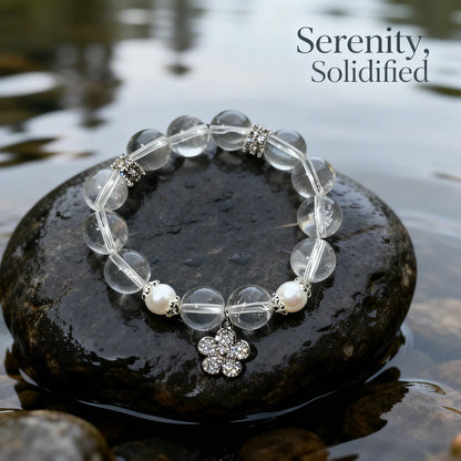 Pure Crystal & Pearl Flower Charm Bracelet - "Purity Captured" Delicate Healing Jewelry