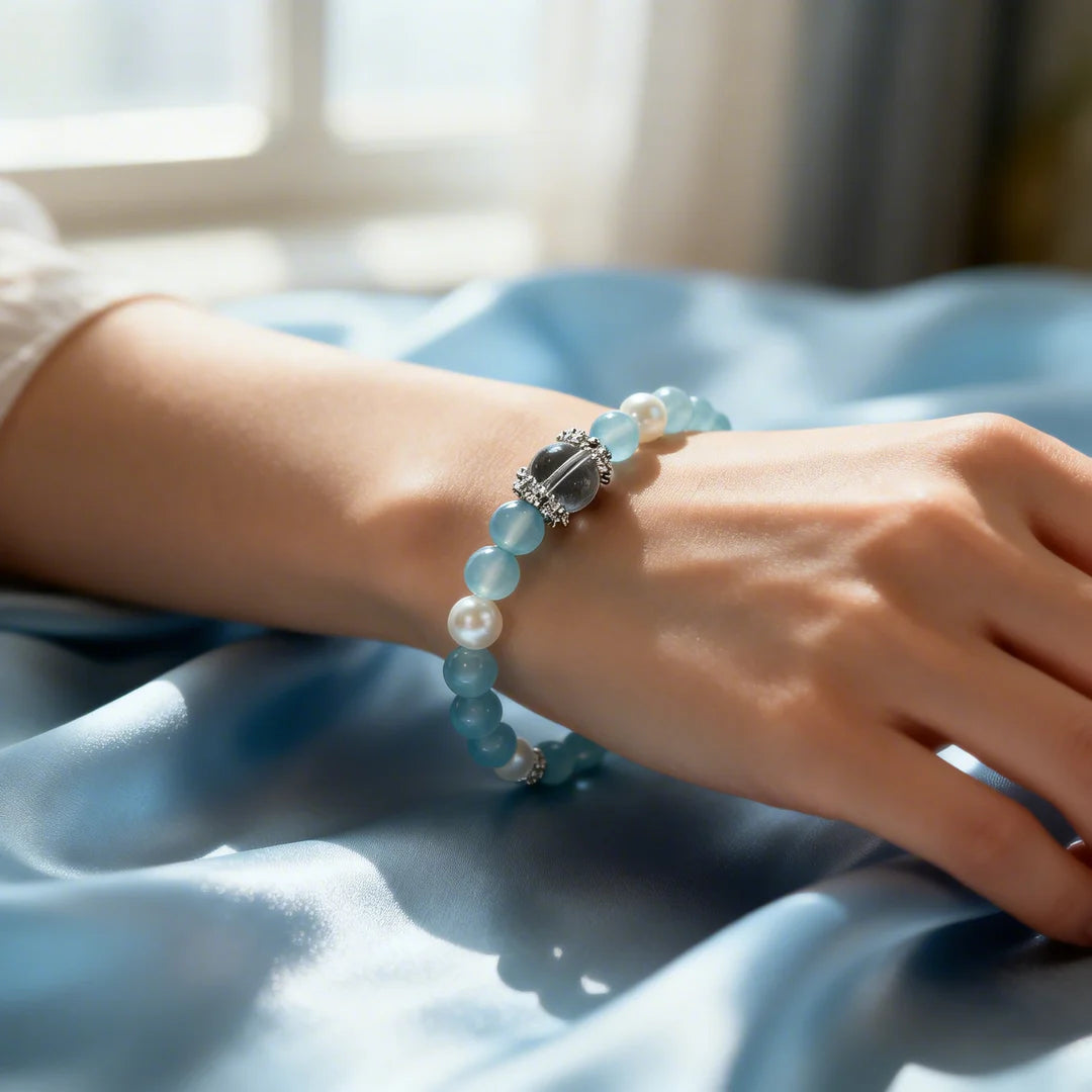 Ocean Serenity Bracelet - Blue Chalcedony, Pearl & Crystal Energy Jewelry