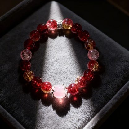 Sparkling Red Crystal & Rose Quartz Passion Bracelet - Adjustable Energy Jewelry