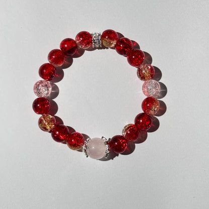Sparkling Red Crystal & Rose Quartz Passion Bracelet - Adjustable Energy Jewelry