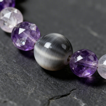 Radiant Cat’s Eye & Pearl Bracelet with CZ Flower Charm – Multi-Gemstone Stretch Bracelet