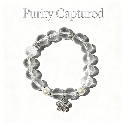 Pure Crystal & Pearl Flower Charm Bracelet - "Purity Captured" Delicate Healing Jewelry