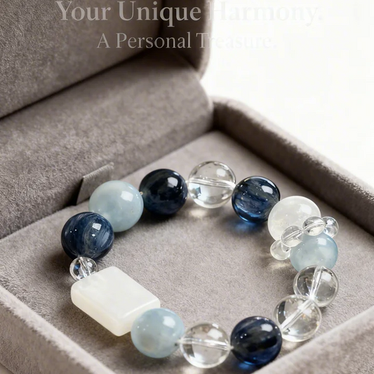 Dreamy Blue Gemstone & Crystal Bead Bracelet | Textured Sapphire Beads, Floating Bubbles & Dandelion Seed Design (Focuses on the dreamy aesthetic, key materials, and unique design elements for high visual appeal.)