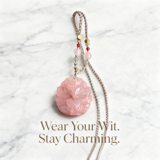 Floral Whisper Pink Jade Pendant Necklace - Handwoven Multicolor Cord with Gold & Red Accent Beads