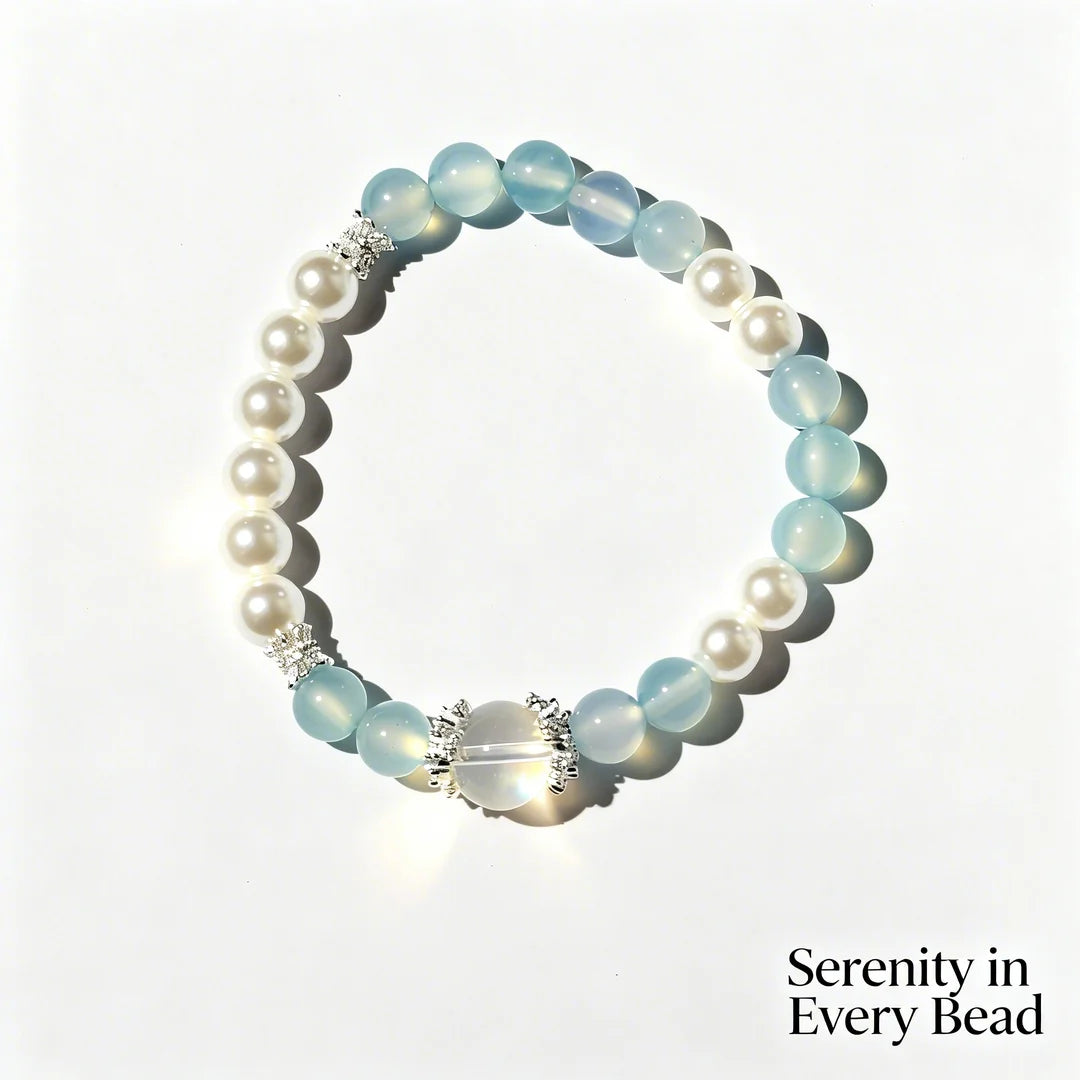 Ocean Serenity Bracelet - Blue Chalcedony, Pearl & Crystal Energy Jewelry
