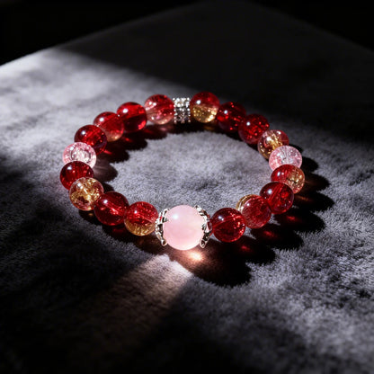Sparkling Red Crystal & Rose Quartz Passion Bracelet - Adjustable Energy Jewelry