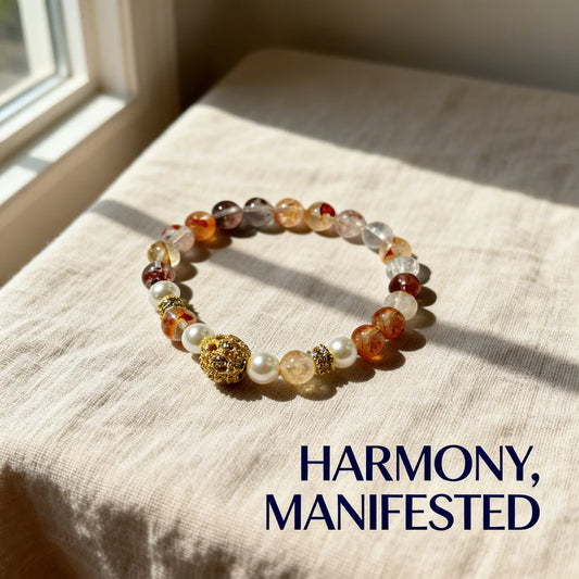 Amethyst & Pearl Energy Bracelet with Gold Sun Charm