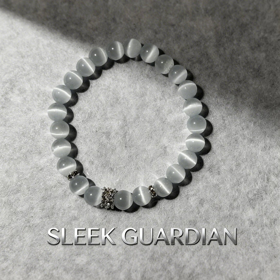 Moonlight Glow Cat’s Eye Quartz Bracelet – Silver Spacer & Sparkling Bead Elegance