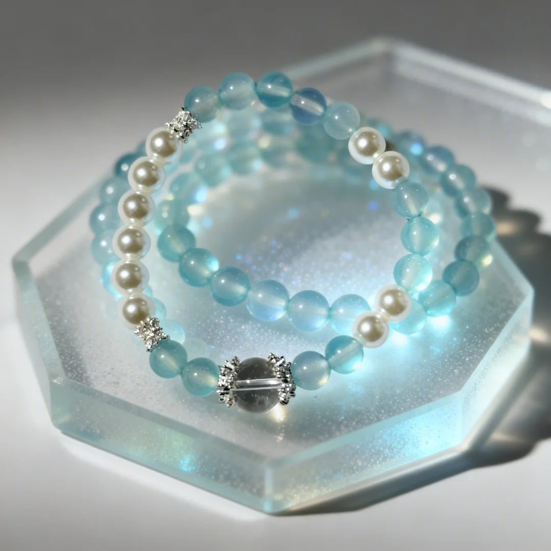 Ocean Serenity Bracelet - Blue Chalcedony, Pearl & Crystal Energy Jewelry