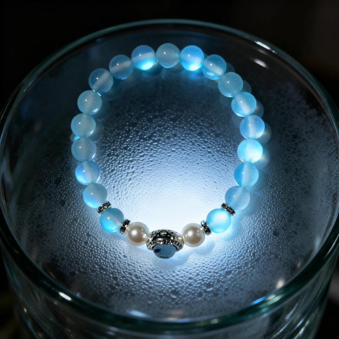 Serene Blue Chalcedony Bracelet with Pearl & Silver – Calming Crystal Energy Jewelry