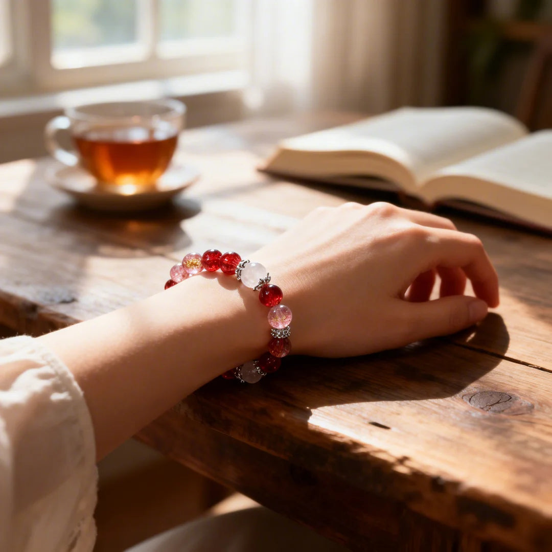 Sparkling Red Crystal & Rose Quartz Passion Bracelet - Adjustable Energy Jewelry