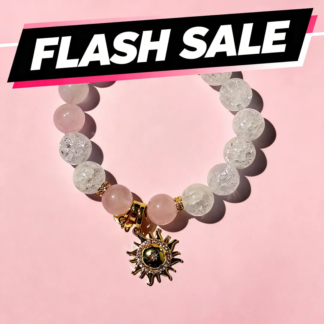 Rose Quartz & Crackle Crystal Sun Charm Bracelet – Love & Energy Healing Jewelry