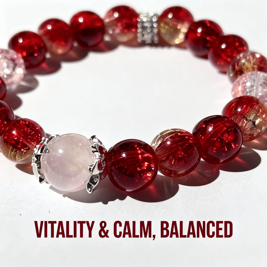 Sparkling Red Crystal & Rose Quartz Passion Bracelet - Adjustable Energy Jewelry