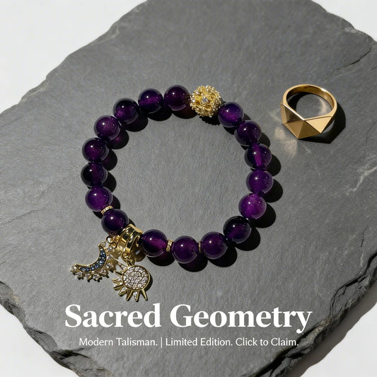 Amethyst Sun & Moon Bracelet with Gold Charm – Celestial Crystal Protection Jewelry