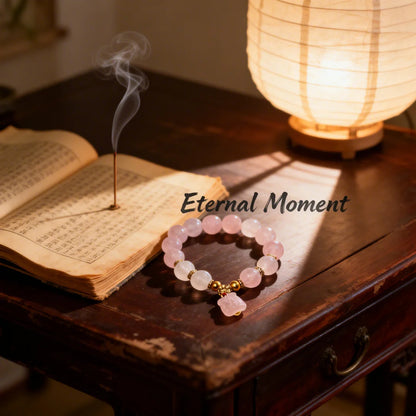 Rose Quartz Love & Luck Bracelet with Gold Beads & Charm