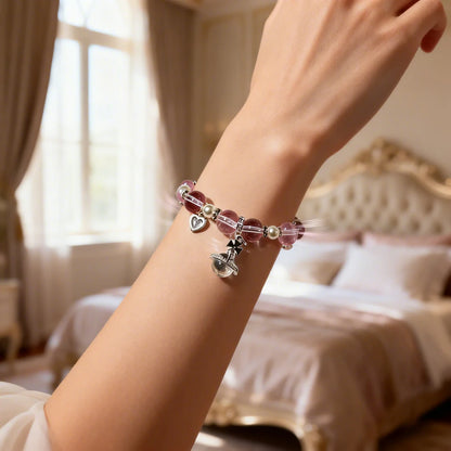 Heart's Crystal Whisper Bracelet – Mixed Gemstone & Pearl Bangle with Silver-Tone Charms