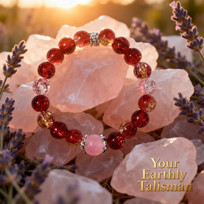 Sparkling Red Crystal & Rose Quartz Passion Bracelet - Adjustable Energy Jewelry