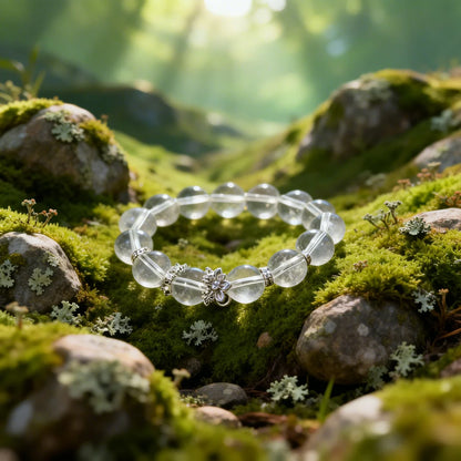 Pure Clear Quartz Energy Bracelet with Silver Charms – Genuine Crystal Healing Jewelry