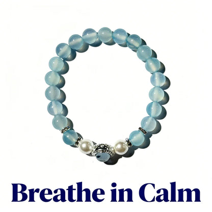 Serene Blue Chalcedony Bracelet with Pearl & Silver – Calming Crystal Energy Jewelry