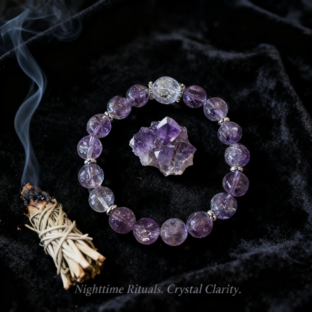 Quiet Luxury Silk Ribbon Bracelet with Faceted Amethyst & Clear Crystal Beads