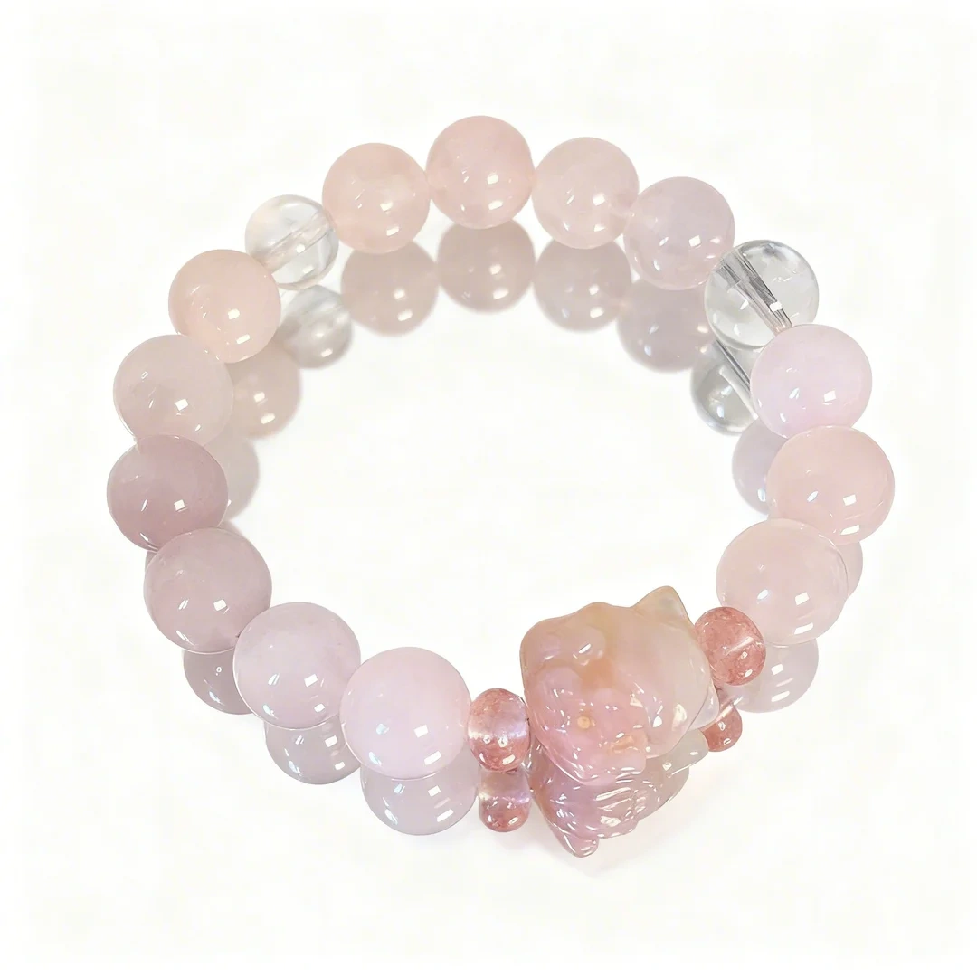 Rose Quartz Nine-Tailed Fox Bracelet: Attract Romantic Luck & Soulful Connections