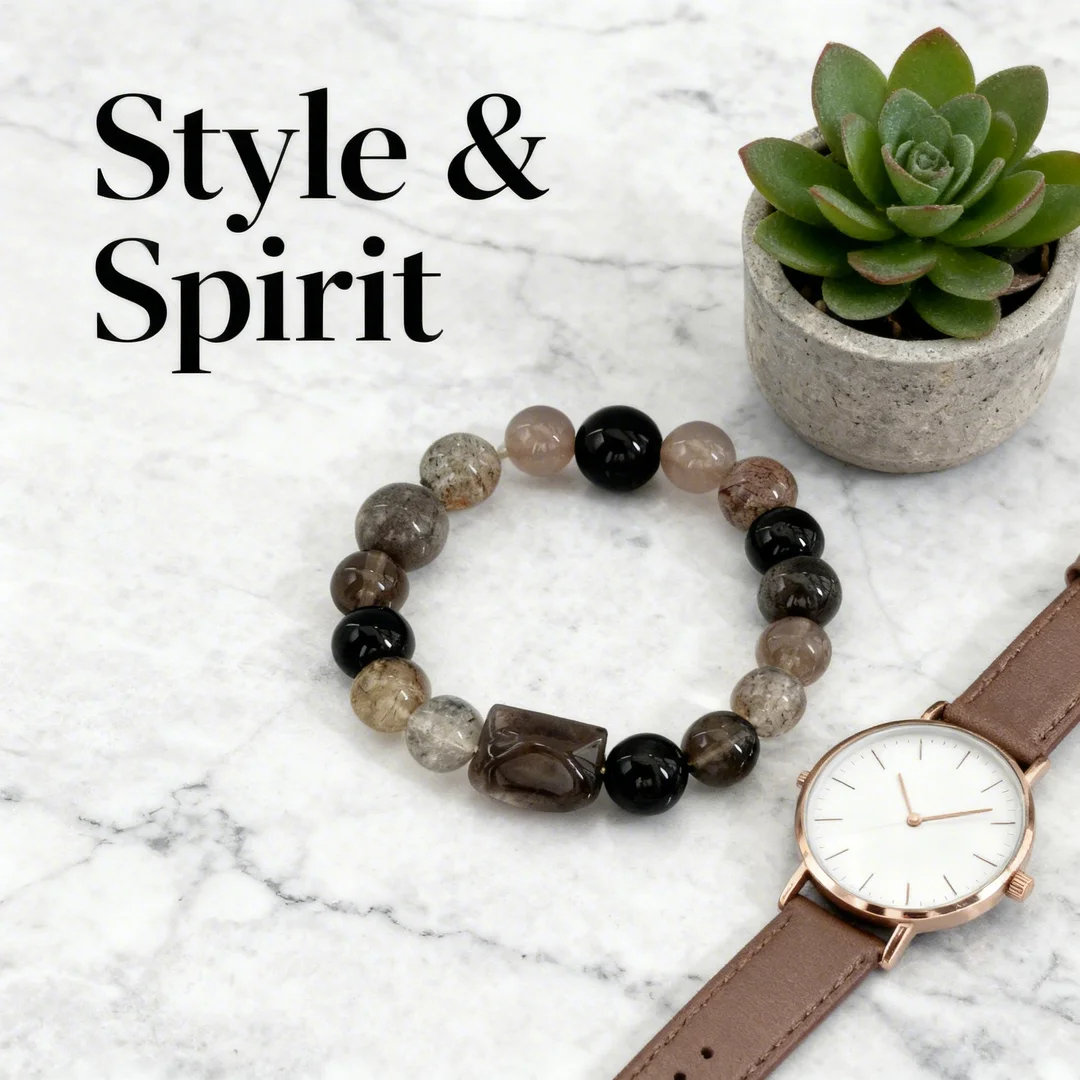 Smoky Quartz & Black Onyx Career Bracelet: Boost Focus, Success & Professional Confidence