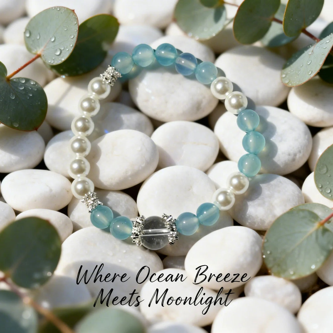 Ocean Serenity Bracelet - Blue Chalcedony, Pearl & Crystal Energy Jewelry