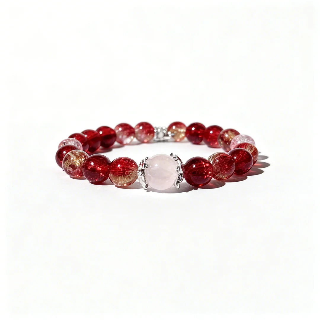 Sparkling Red Crystal & Rose Quartz Passion Bracelet - Adjustable Energy Jewelry